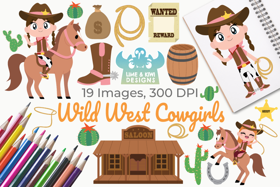 Wild West Cowgirls Clipart, Instant Download Vector Art example image 1