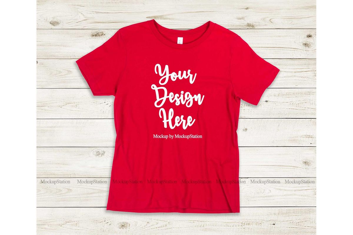 Kids Red Tshirt Mockup, Youth Shirt Bella Canvas 3001Y example image 1