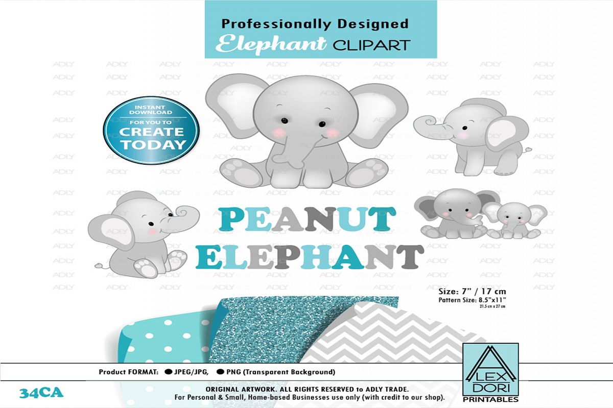 Peanut Baby elephant ,cute sitting pose,Clip Art,wall Art example image 1