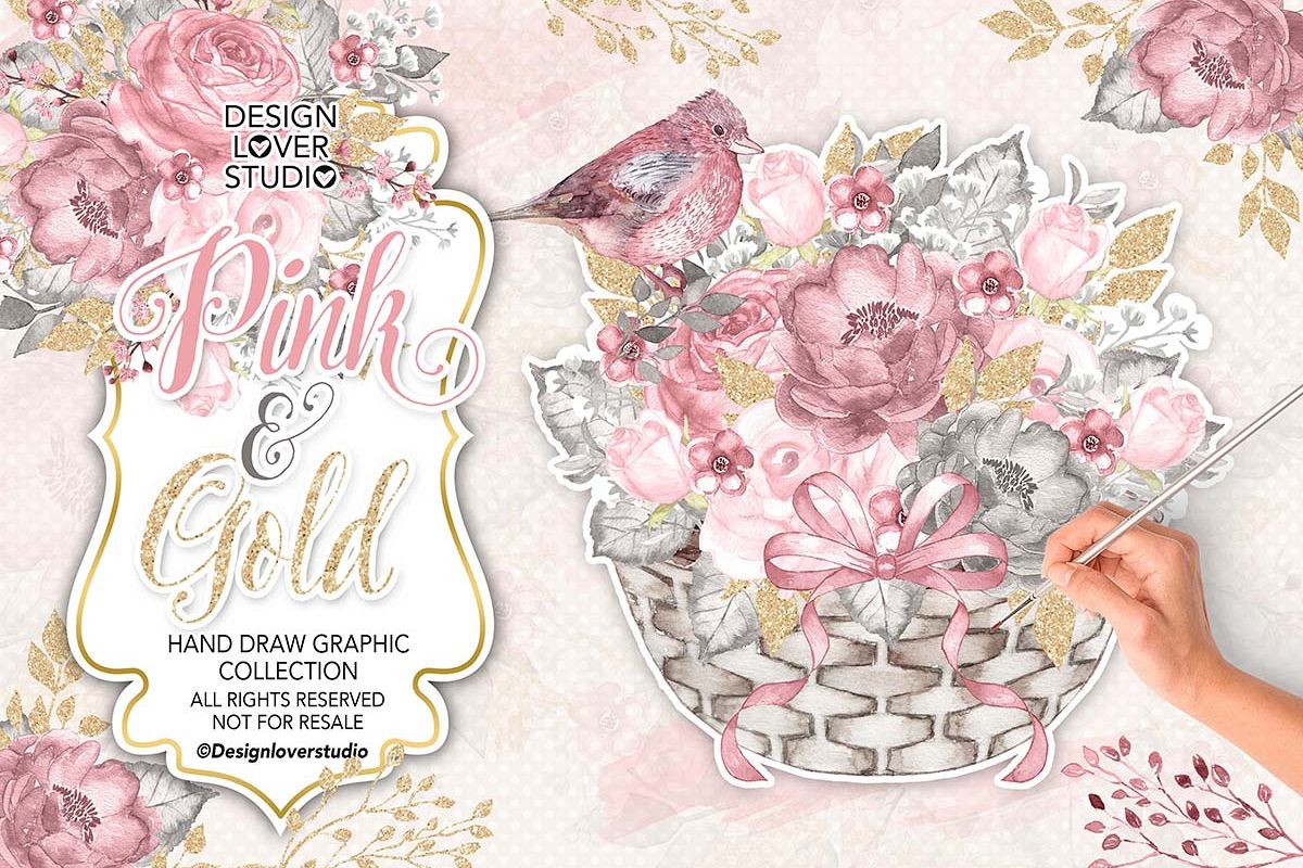 Watercolor PINK and GOLD design example image 1