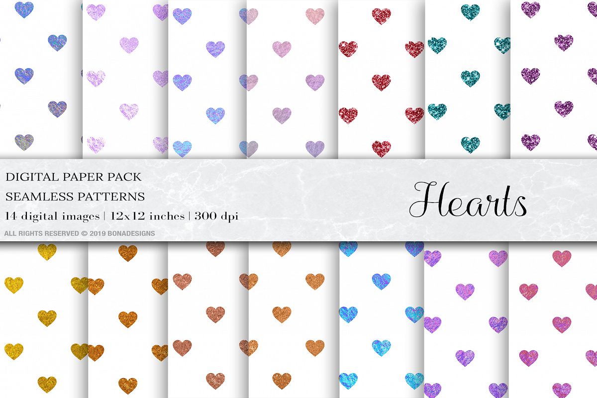 Heart Digital Papers, Heart Seamless Patterns example image 1