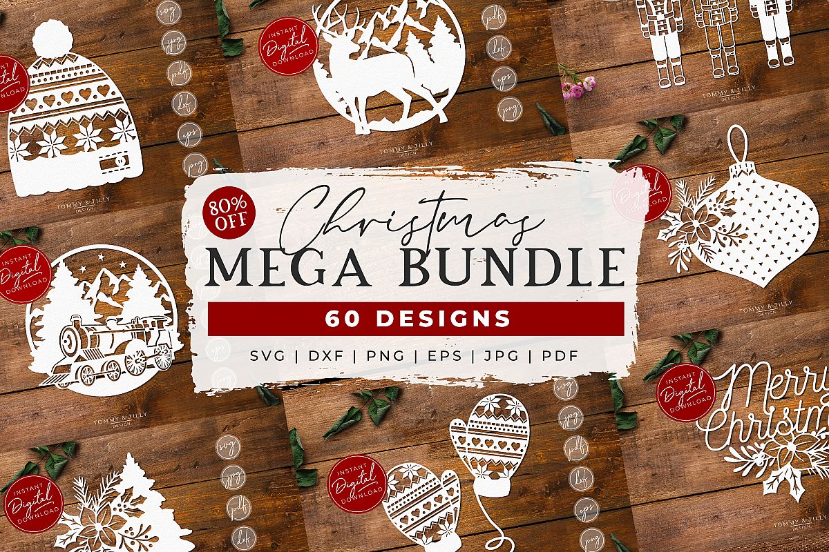 MEGA BUNDLE! 60 Christmas Cut Files - SVG | Papercut example image 1