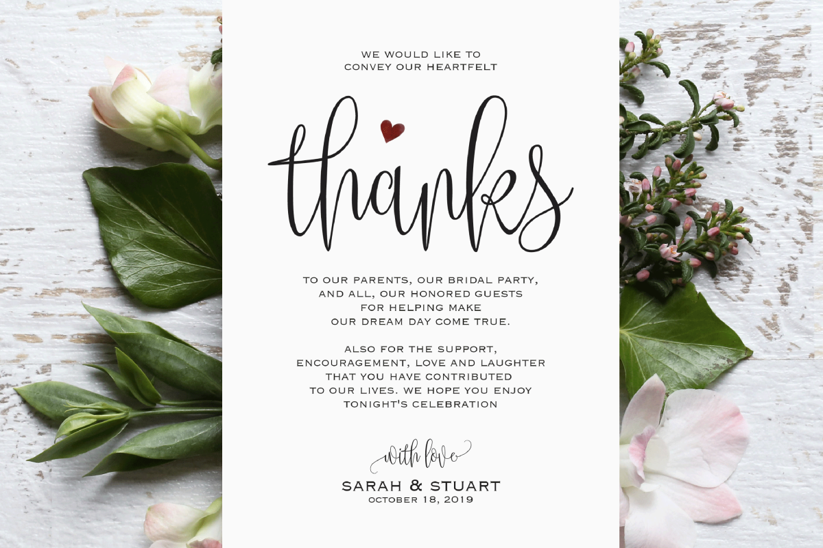 Wedding Thank You Printable Template, Thank You Card