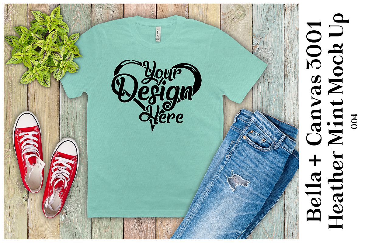 Mens T-Shirt Mockup Heather Mint Bella Canvas 3001 Mock up example image 1