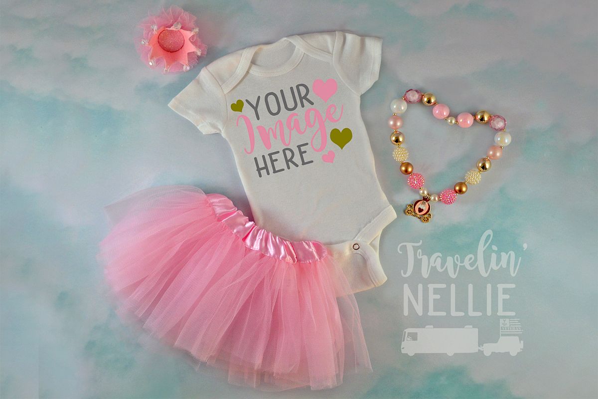 White Bodysuit Mockup One Piece Styled Baby Girl Tutu JPG example image 1