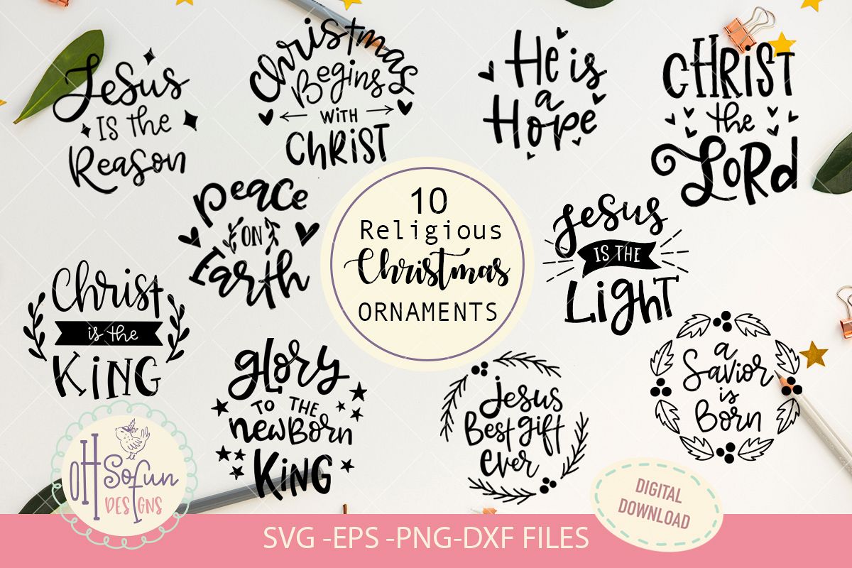10 Religious Christmas ornaments, hand lettering Christmas example image 1