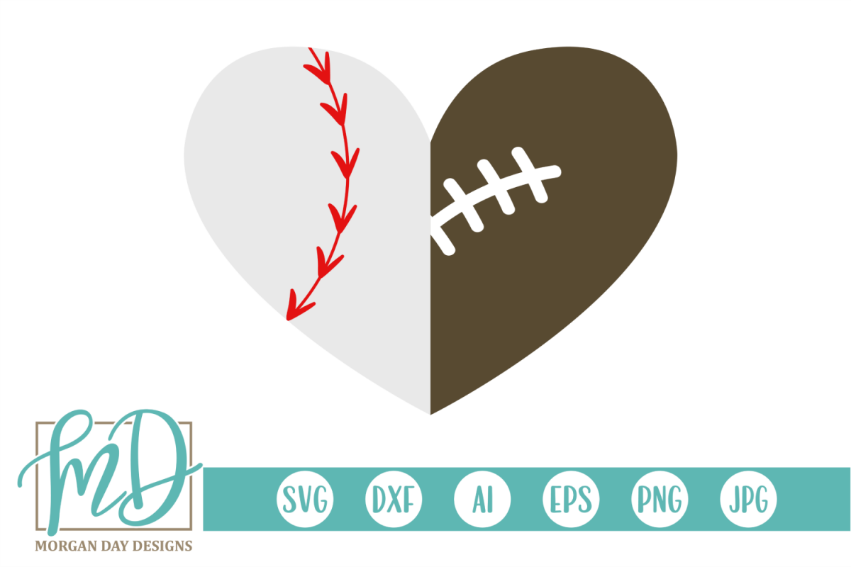 Baseball Football Heart SVG, DXF, AI, EPS, PNG, JPEG example image 1