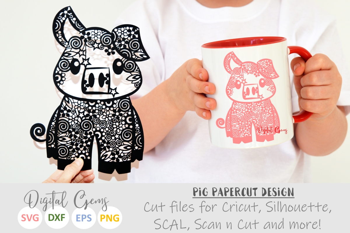 Pig paper cut SVG / DXF / EPS / PNG files example image 1