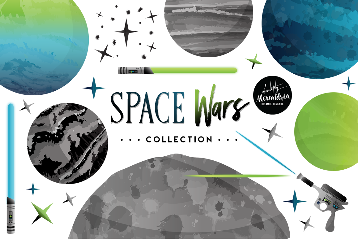 Space Wars Clipart Graphics & Digital Paper Patterns Bundle example image 1
