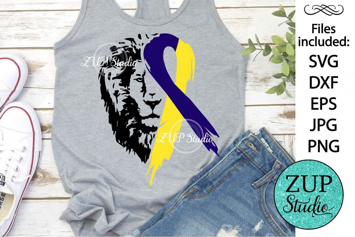 Lion Face with Down Syndrome Ribbon svg design 482 example image 1
