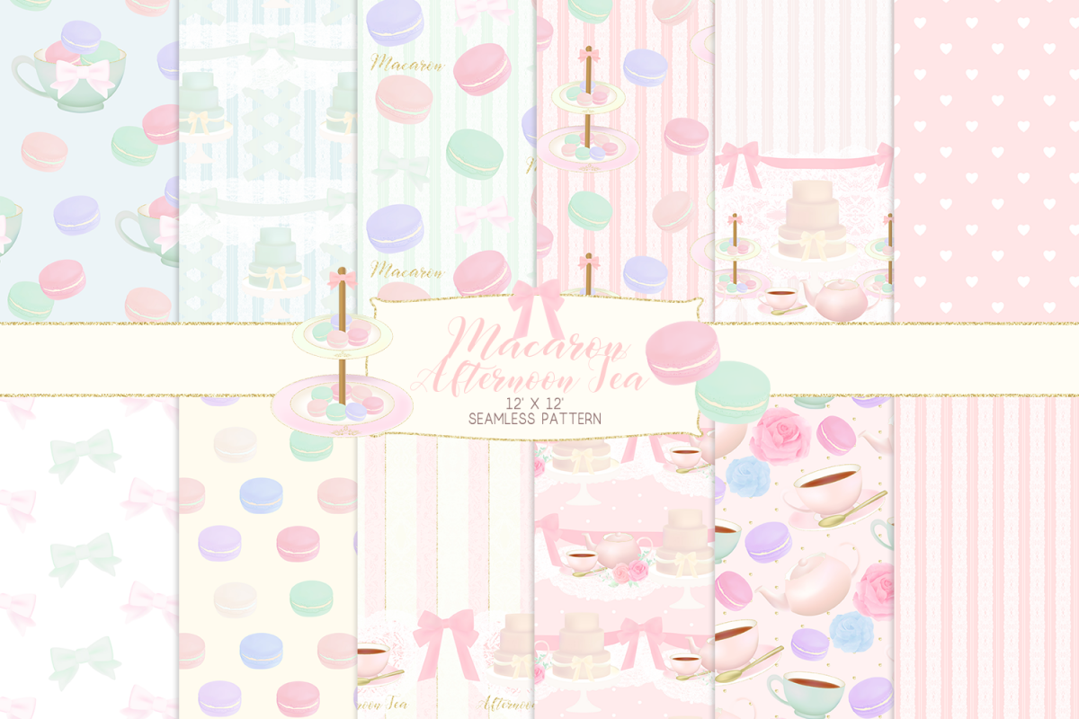 Macaron Afternoon Tea party Pattern Digital Papers example image 1