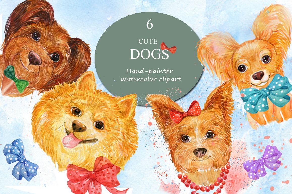 watercolor , cute dogs example image 1