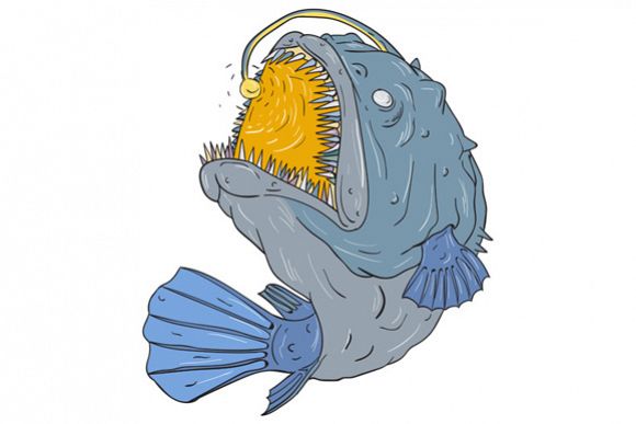 Anglerfish Swooping up Lure Drawing example image 1