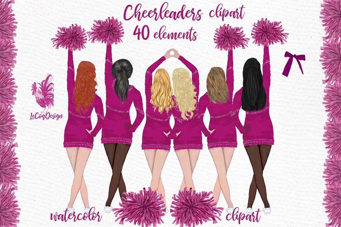 Cheerleaders Clipart Watercolor Girls Clipart example image 1
