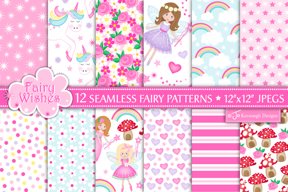 Fairy digital papers, Unicorn patterns, Fairies -P10 example image 1