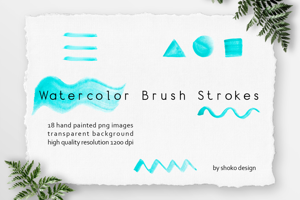 Turquoise Watercolor Brush Strokes Set example image 1