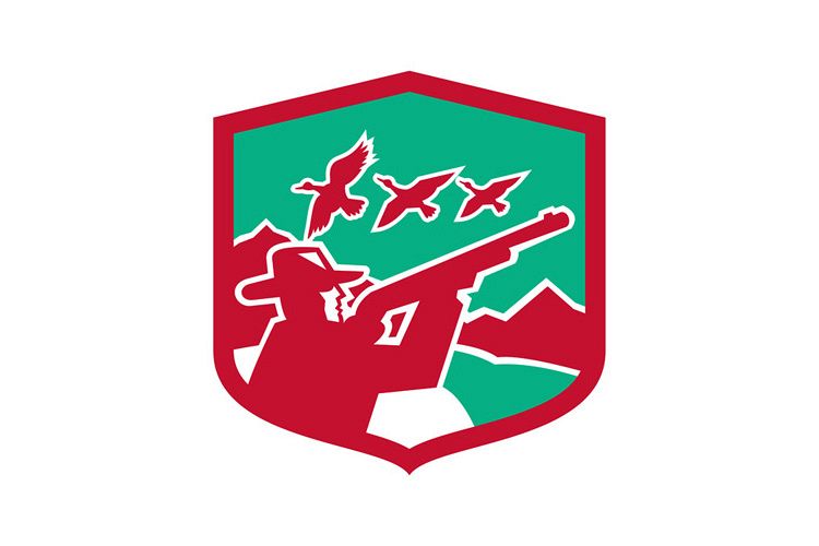 Hunter Aiming Shooting Ducks Shield Retro example image 1