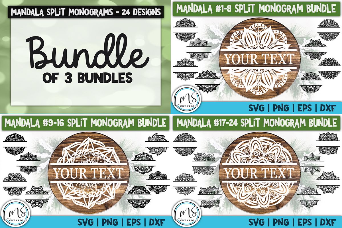 Download Split Mandala 1-24 Split Monogram Bundle SVG, PNG, EPS, DXF