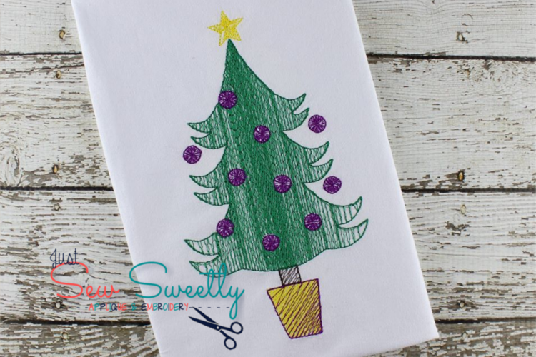 Vintage Christmas Tree Sketch Christmas Embroidery Design example image 1
