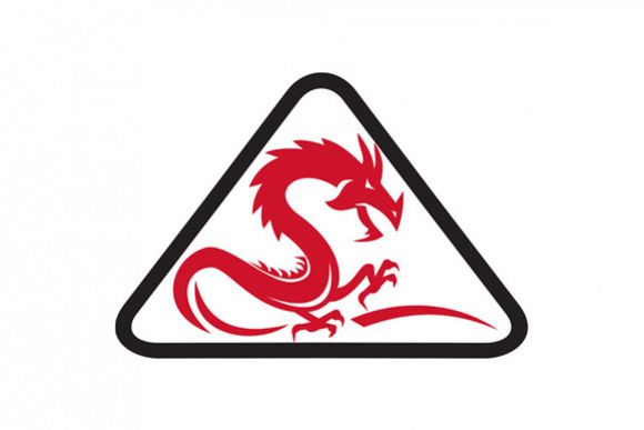 Red Dragon Silhouette Triangle Retro example image 1