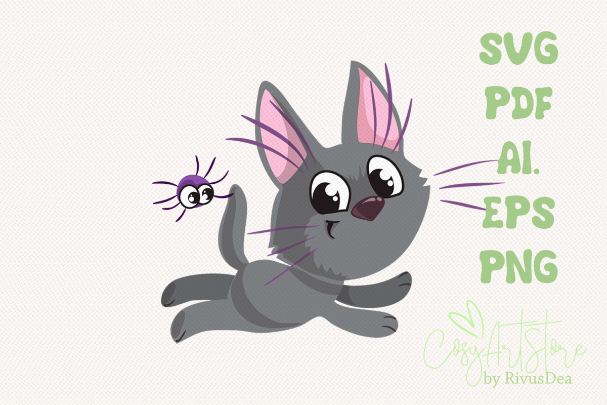 Black kitten SVG download, Cute cat PNG, Grey kitten example image 1