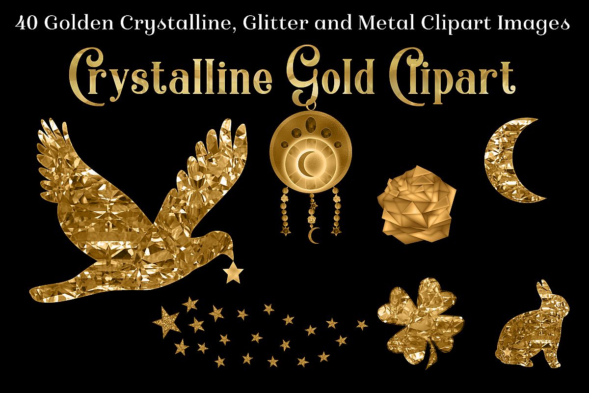 Crystalline Gold Clipart Set - 40 Golden Images example image 1