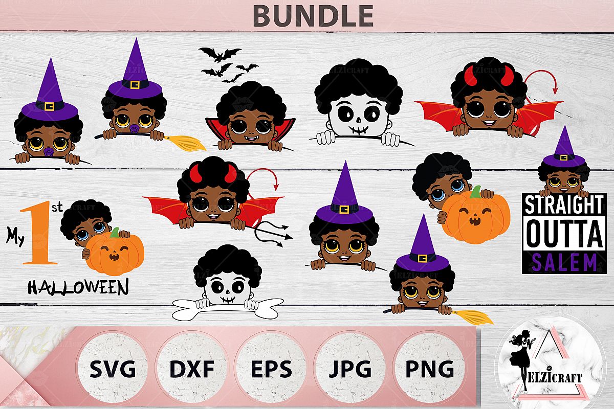 BUNDLE Halloween Afro Boys SVG Cut Files example image 1