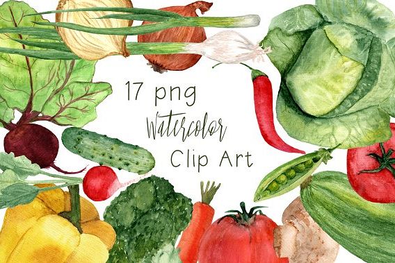 17 Watercolor Vegetables Clip Art example image 1
