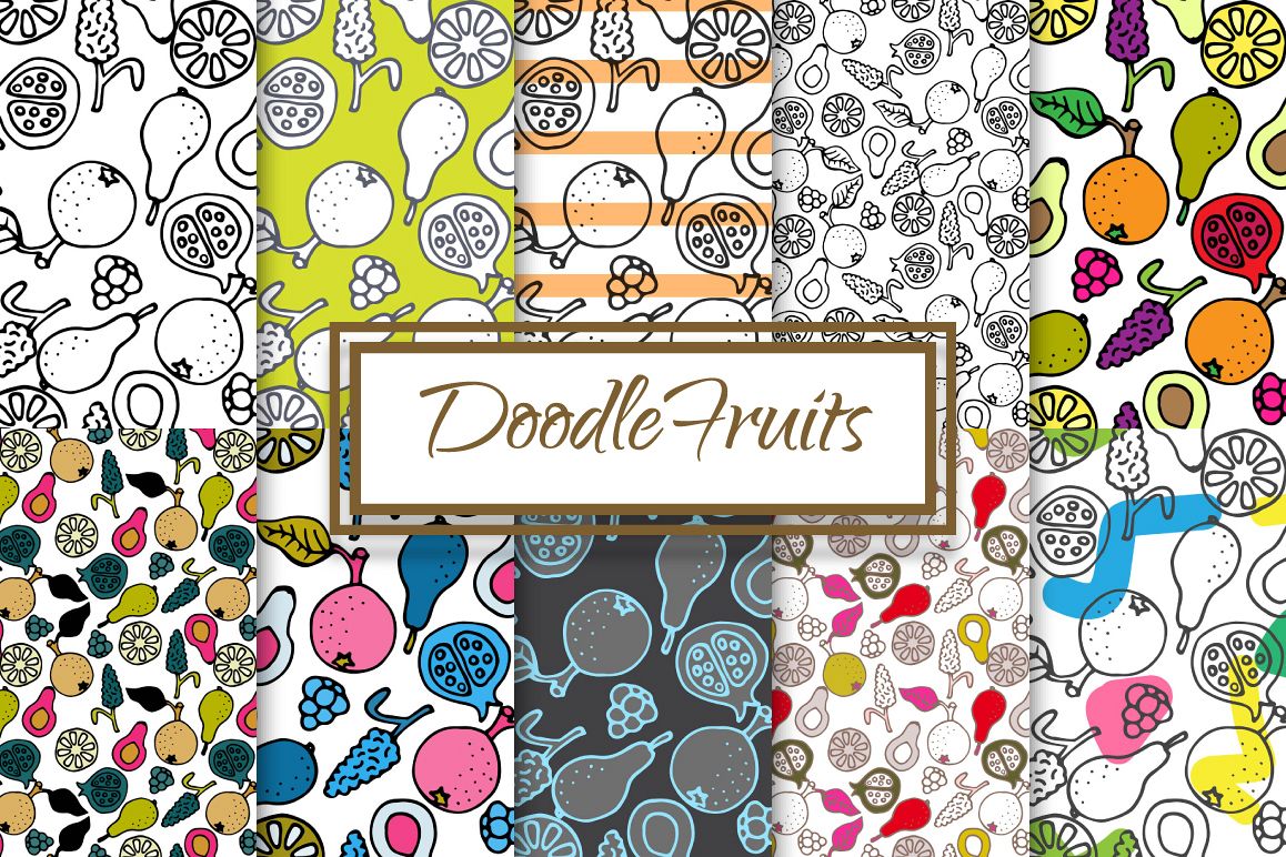 Hand-drawn ink Doodle Fruit Patterns example image 1