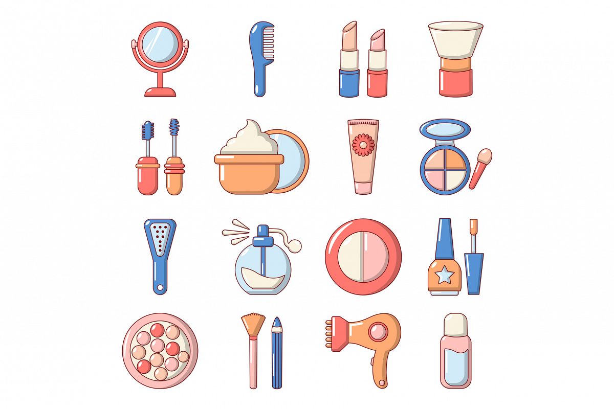 Cosmetics icons set, cartoon style example image 1