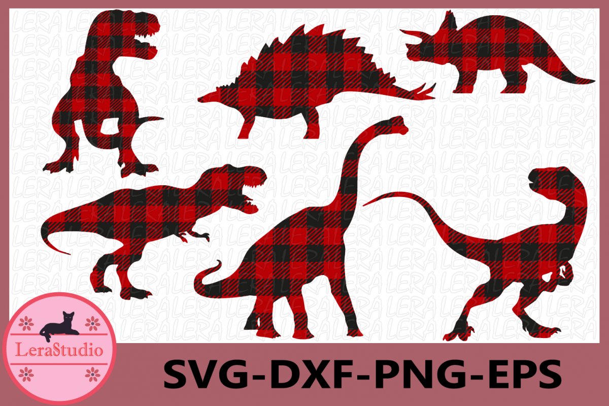 Dinosaurs SVG, Dinosaurs Buffalo Plaid Svg, Vector Files example image 1