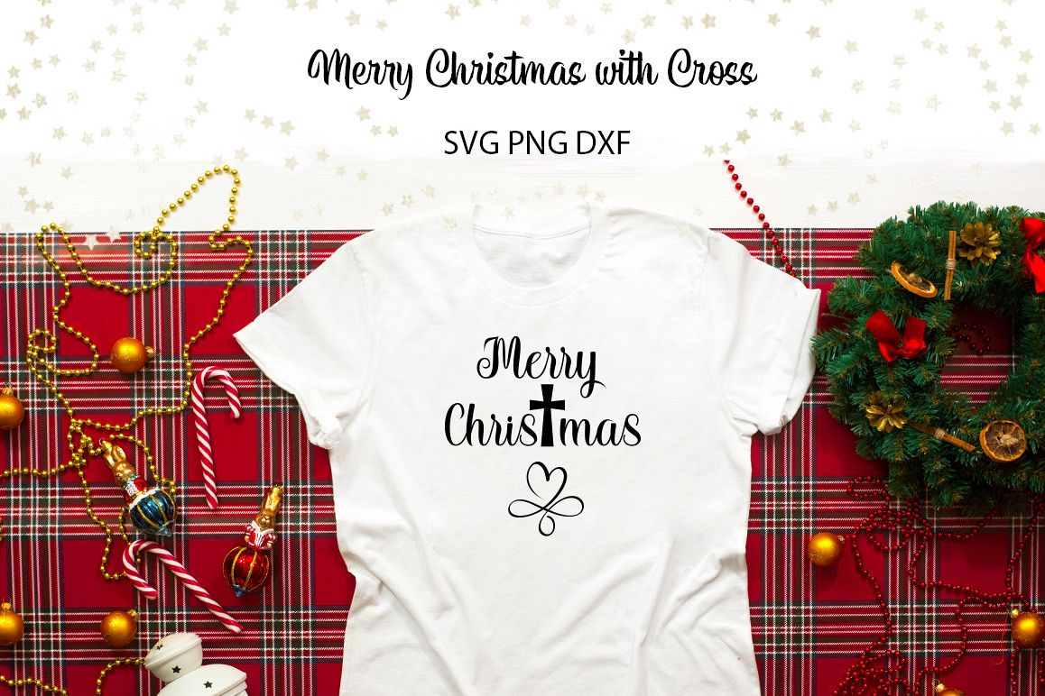 Merry Christmas with Cross SVG Cut File for Crafters example image 1