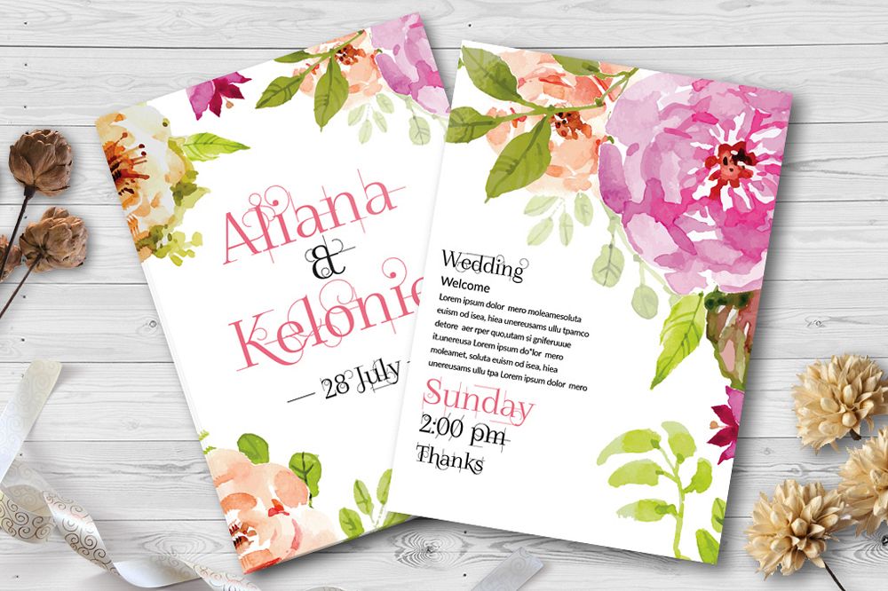 Double Sided Floral Wedding Invites example image 1