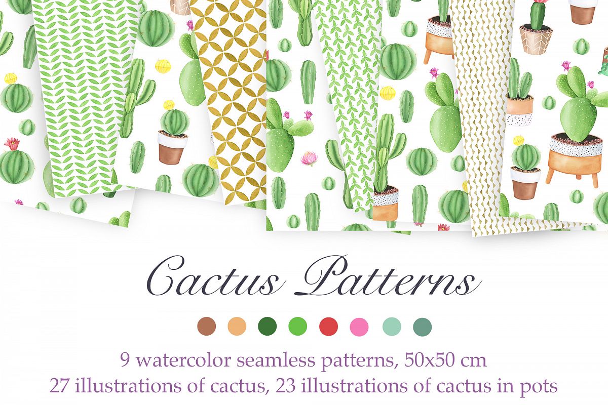 Watercolor Cactus Patterns example image 1