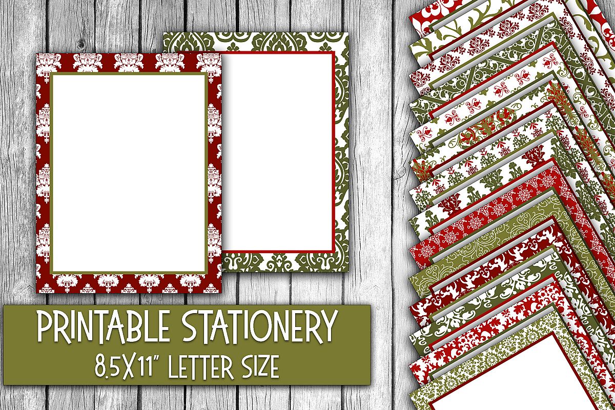 Christmas Stationery - Red and Green Christmas Damask Paper example image 1