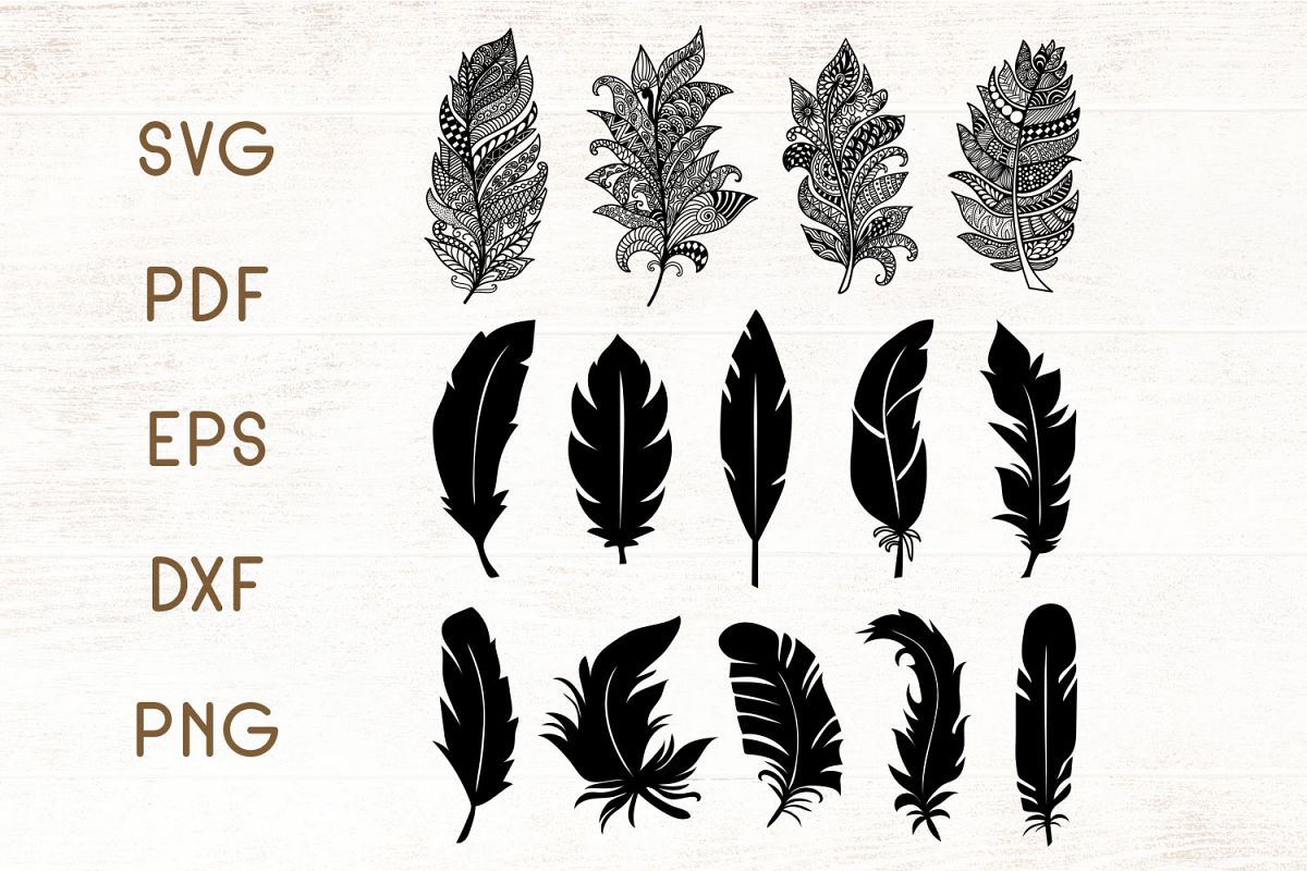 Floral Zentangle Feathers - Feathers SVG - Vector example image 1