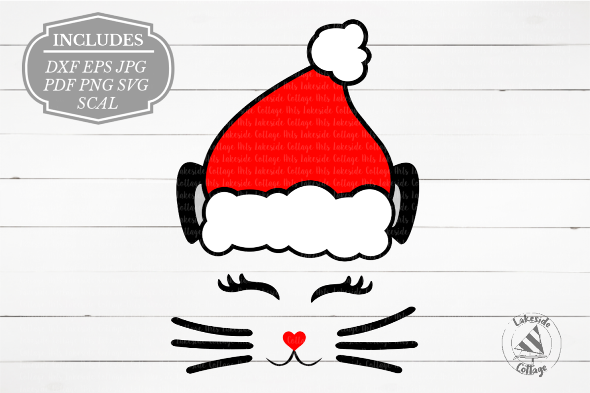 Santa Cat Face Santa Claus Christmas SVG Design example image 1