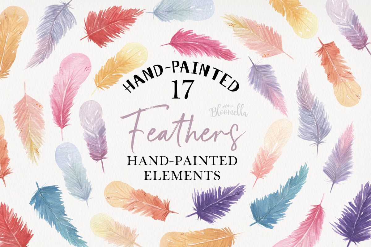 Feathers 17 Watercolor Elements Pastels Boho Bohemian example image 1