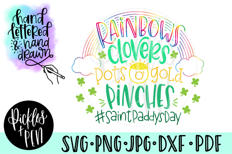 Kids St Patrick's Day SVG - Rainbows Clovers example image 1