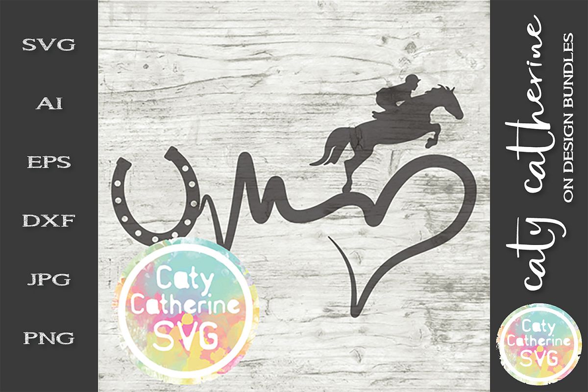 Heartbeat Love Heart Horse Riding SVG Cut File example image 1