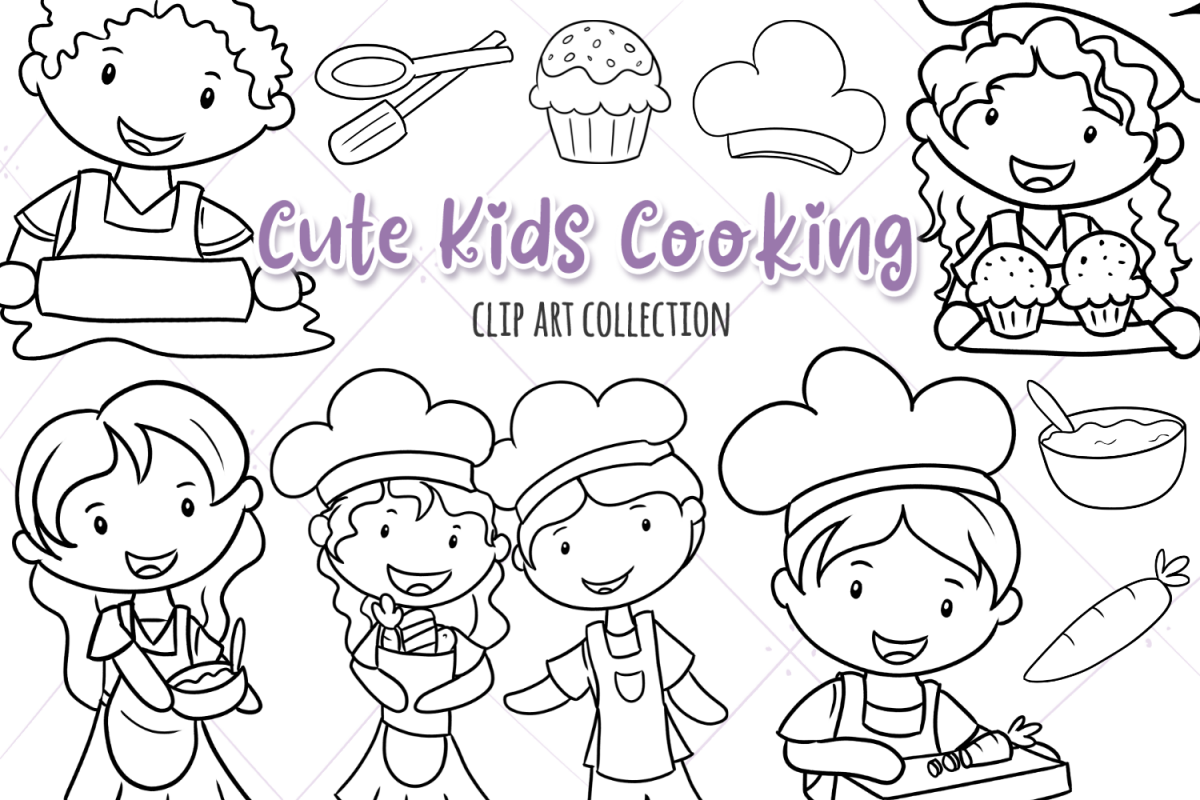 Cute Kids Cooking Digital Stamps example image 1