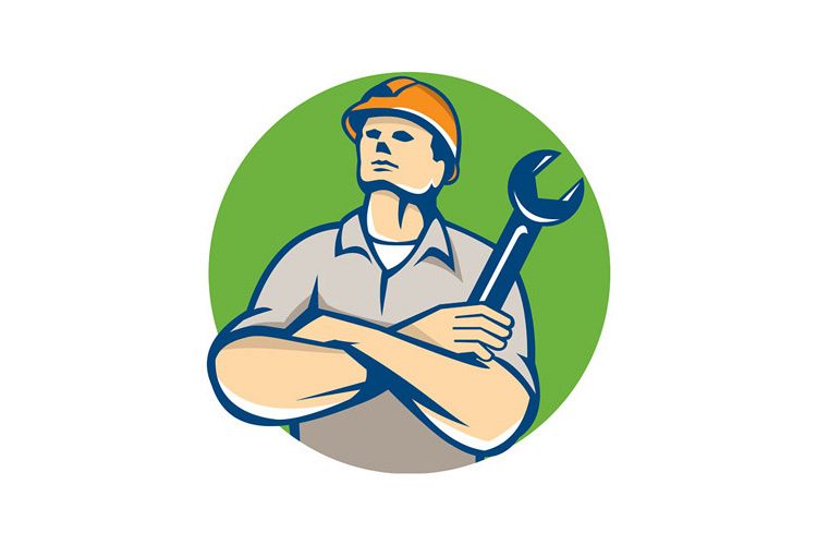 Builder Arms Crossed Wrench Circle Retro example image 1