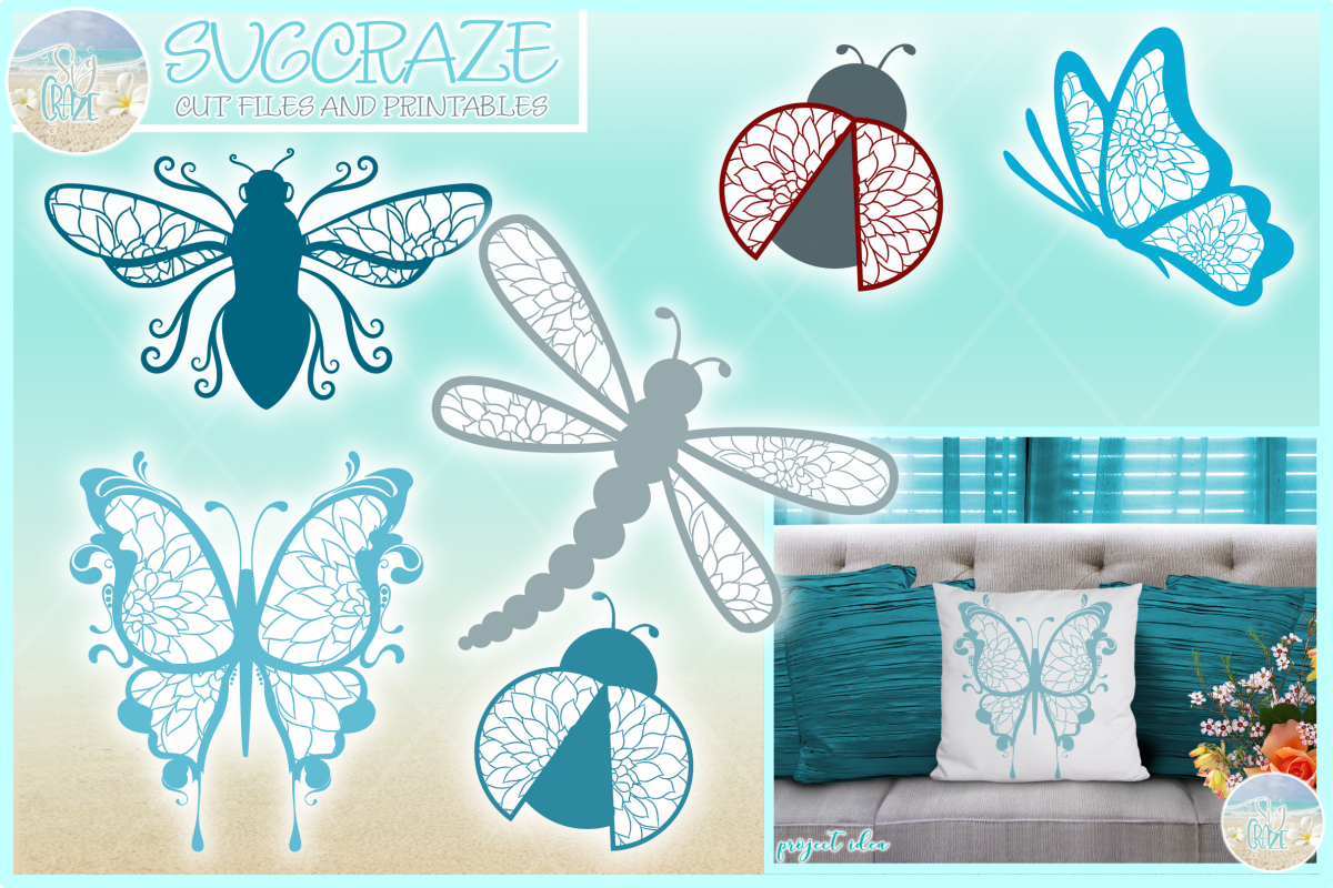 Flying Insect Mandala Zentangle Bundle Svg Dxf Eps Png Pdf F example image 1