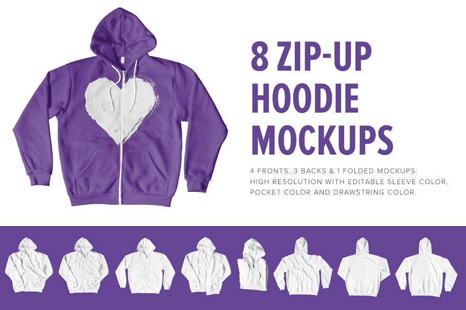8 Premium Zip-Up Hoodie Mockups example image 1