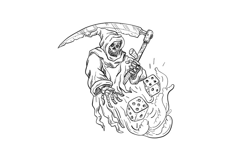The Grim Reaper Rolling the Dice Drawing Black and White example image 1