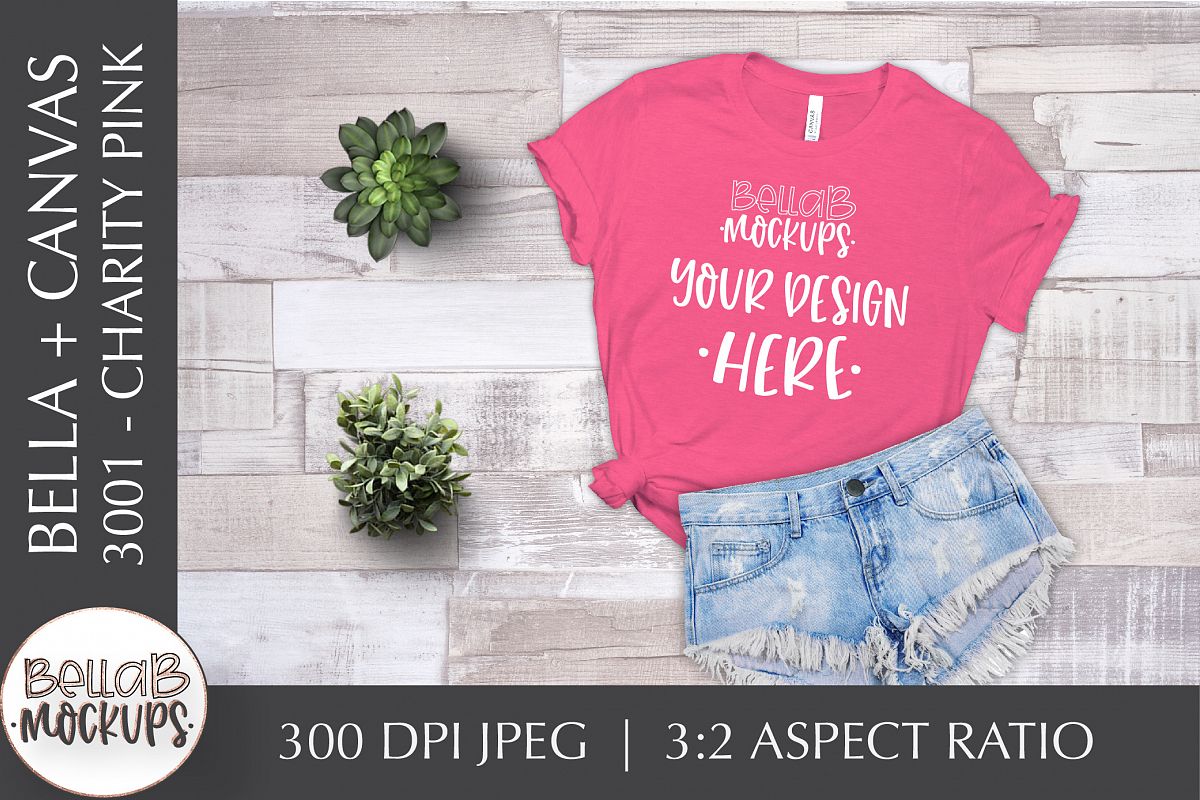 Download Bella Canvas 3001 Woman's T Shirt Mockup, Charity Pink (289975) | Clothing | Design Bundles