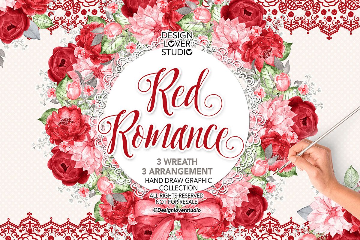 Watercolor RED ROMANCE design example image 1