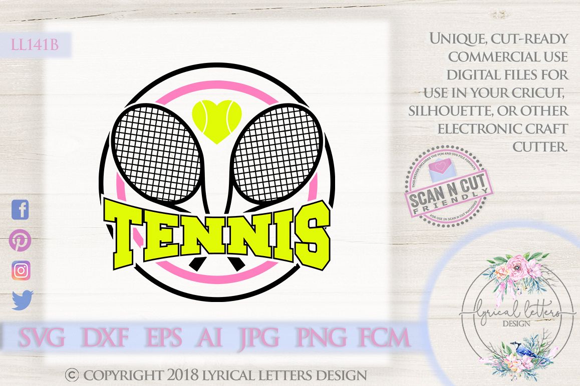 Tennis with Racquets and Heart Sports SVG DXF FCM LL141B example image 1