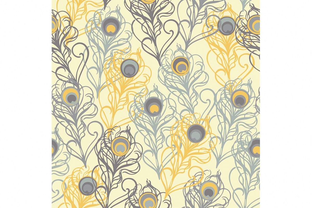 Seamless vector background with decorative peacock feathers. example image 1