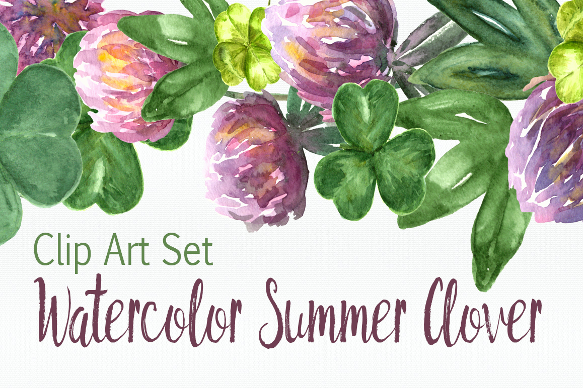 Watercolor Summer Clover Clip Art Set example image 1